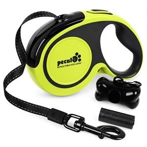 Pecute Hunde Hundeleine Gross Hunde 5m Einziehbar Hundeleine mit leuchtenden reflektierenden Maschen, Ergonomischem rutschfest-Griff, Kostenlose Müllbox und Müllsack,Maximale Belastung 110 Pfund