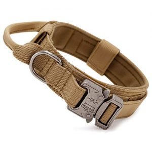 Huntvp taktisch Hundehalsband Verstellbar mit Kontrollgriff, aus Nylon, gepolstert, Metallschnalle, für Mittlere Große Hunde Jagd Training Freizeit Outdoor, Braun L