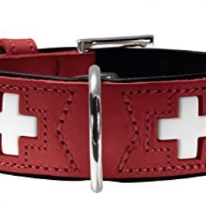 HUNTER SWISS Hundehalsband, Leder, hochwertig, schweizer Kreuz, 60 (M-L), rot/schwarz