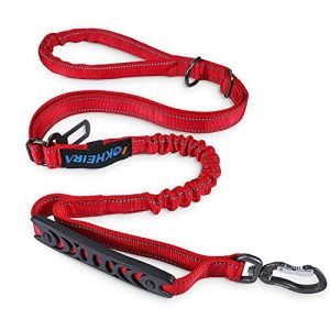 Iokheira 5FT Starke Hundeleine, 4-in-1 Verstellbare Führleine für Hunde mit Auto Sicherheitsgurt und Gepolsterten Griff, Reflektierend Leine Hund für Alle Größe Hunde, Rot